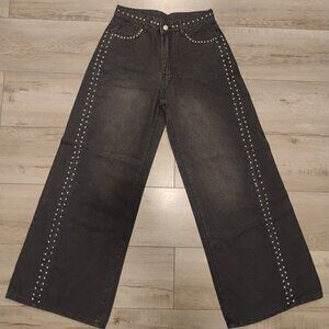 SHEIN Women's Western Casual Washed Low-Waist Studded Wide Leg Jeans Size XS